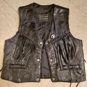 Vintage Never Worn Genuine Leather Black Fringe Vest. XL But runs Small NWOT